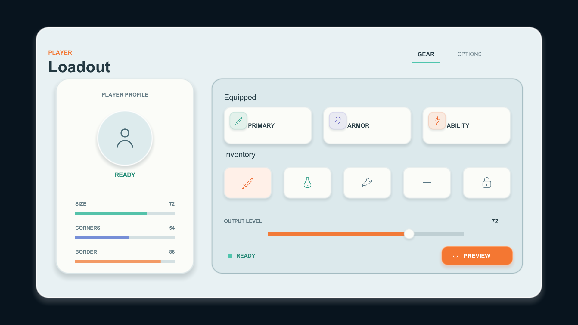 A complete light loadout interface built from editable Rounded Rectangle surfaces